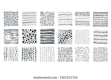 Abstract monochrome textures, different seamless pattern vector Illustrations on a white background