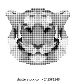 Abstract monochrome tiger portrait of circles isolated on white background. Nature and wildlife theme. Graphic tiger head. 