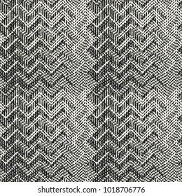 Abstract Monochrome Twisted Zigzag Checked Motif Dashed Textured Background. Seamless Pattern.