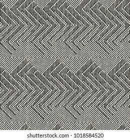 Abstract Monochrome Twisted Zigzag Graphic Motif Variegated Textured Background. Seamless Pattern.