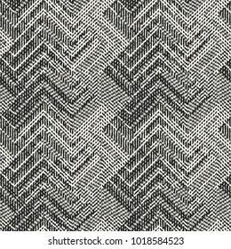 Abstract Monochrome Twisted Zigzag Graphic Motif Woven Effect Textured Background. Seamless Pattern.