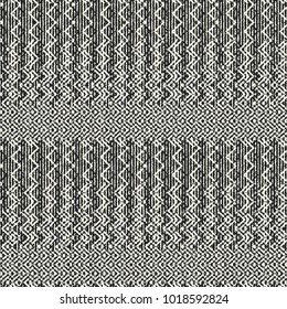 Abstract Monochrome Twisted Zigzag Graphic Motif Glitch Textured Background. Seamless Pattern.
