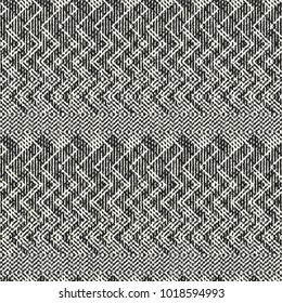 Abstract Monochrome Twisted Zigzag Graphic Motif Glitch Textured Background. Seamless Pattern.