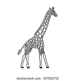 abstract monochrome vector adult giraffe in motion on a white background