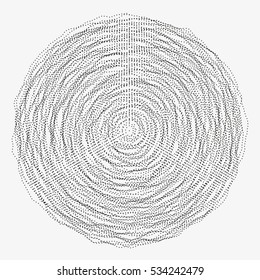 Abstract monochrome vector background illustration made of shuffled particles. Round random decorative composition. Swarm of dots. Modern element of design.