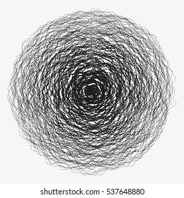 Abstract monochrome vector background illustration made of shuffled particles. Round random decorative composition. Swarm of dots. Modern element of design.