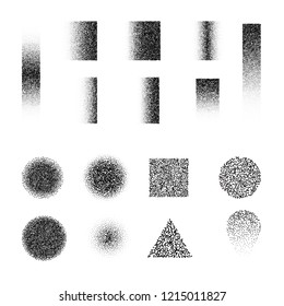 Abstract monochrome vector dots with effect transition in set.
Collection different shapes with dots and gradient. Vintage decoration spot