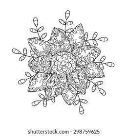 Abstract monochrome vector flower. Cute doodle flower.
