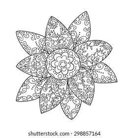 Abstract monochrome vector flower. Cute doodle flower.