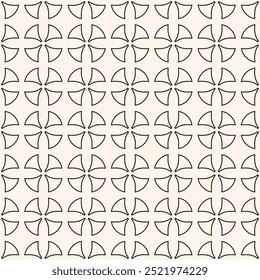 Abstract monochrome vector geometric seamless pattern in gothic style. Black and white ornament texture with curved shapes, floral silhouettes, tiles. Simple repeated background with medieval motifs