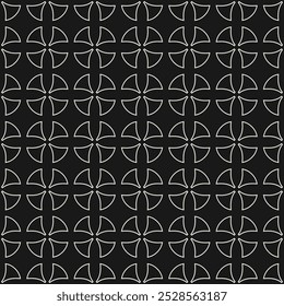 Abstract monochrome vector geometric seamless pattern in gothic style. Black and white ornament texture with curved shapes, floral silhouettes. Simple dark repeated background with medieval motifs