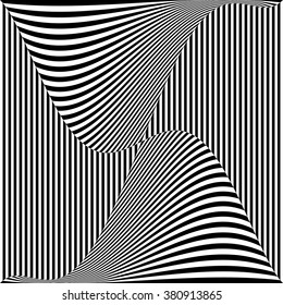 Abstract monochrome vector graphic with deformation on squares