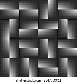 Abstract monochrome vector graphics with digital transition effect. Brutalist style futuristic pattern built with distorted geometric shapes, random forms, and black and white colors. 