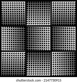 Abstract monochrome vector graphics with digital transition effect. Brutalist style futuristic pattern built with distorted geometric shapes, random forms, and black and white colors. 