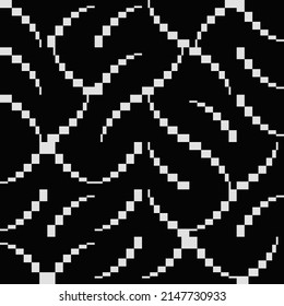 Abstract monochrome vector graphics with digital transition effect. Brutalist style futuristic pattern built with distorted geometric shapes, random forms, and black and white colors. 