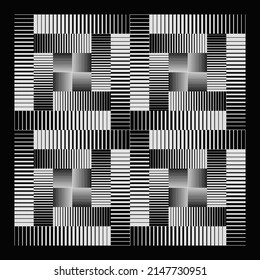 Abstract monochrome vector graphics with digital transition effect. Brutalist style futuristic pattern built with distorted geometric shapes, random forms, and black and white colors. 