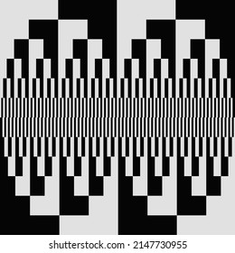 Abstract monochrome vector graphics with digital transition effect. Brutalist style futuristic pattern built with distorted geometric shapes, random forms, and black and white colors. 