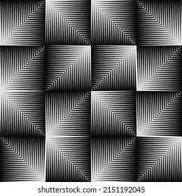 Abstract monochrome vector graphics with digital transition effect. Brutalist style futuristic pattern built with distorted geometric shapes, random forms, and black and white colors. 