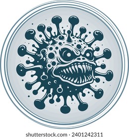 Abstract monochrome vector illustration featuring a cunning and sinister virus monster