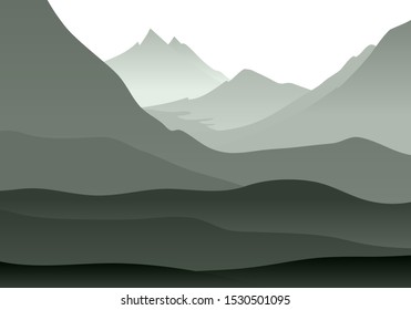 abstract monochrome vector landscape with mountains, hand drawn illustration