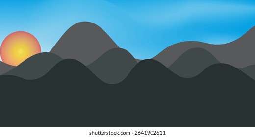 abstract monochrome vector landscape with mountains, hand drawn illustration