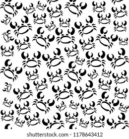 Abstract monochrome vector seamless coconut crab pattern. Fabric textile with exotic crab. Cute childish doodle summer pattern. Exotic sea coast. Vector illustration naive nautical background ornament