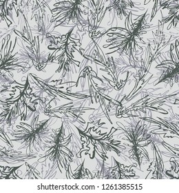 Abstract monochrome vegetation floral vector seamless pattern in a loose hand drawn style. Ideal for fabric, home decor, stationery, fashion accessories.