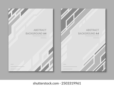 Abstract monochrome vertical set of backgrounds for A4. White and gray geometric futuristic cover.
