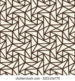 Abstract monochrome vintage seamless pattern with brown connected linear repeating structure on light background vector illustration