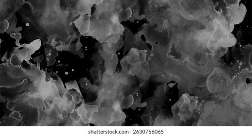 Abstract monochrome watercolor background texture with gray and black splashes