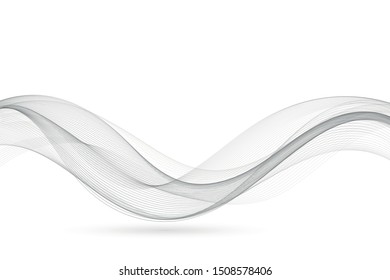 Abstract monochrome wavy background with copy space. Smooth grey curve line backdrop. Vector illustration.