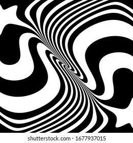 abstract monochrome wavy background with an optical illusion. psychedelic pattern. vector