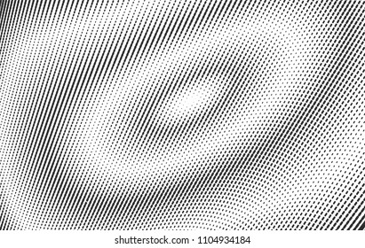 Abstract monochrome wavy black radial halftone lined background. Psychedelic pop art retro texture for wallpaper, banner or presentation design