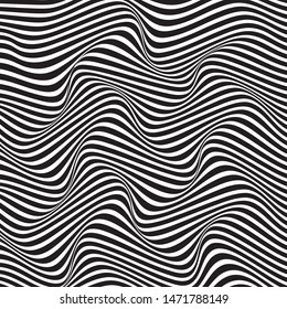 ABSTRACT MONOCHROME WAVY LINE. OPTICAL ILLUSION PATTERN BACKGROUND. COVER DESIGN 