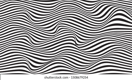 ABSTRACT MONOCHROME WAVY LINE. OPTICAL ILLUSION PATTERN BACKGROUND. COVER DESIGN 