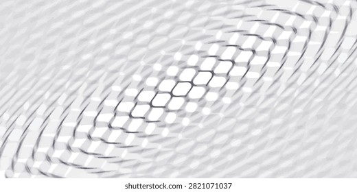 Abstract monochrome wavy optical line pattern background with moire interference effect, geometric halftone vector illustration for modern banner and presentation cover