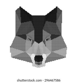 abstract monochrome wolf portrait isolated on white background for use in design for card, invitation, poster, banner, placard, billboard cover