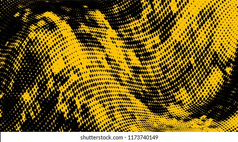 Abstract monochrome yellow black halftone pattern. Pixel art. Vector illustration with dots. Modern polka dots background