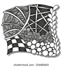 Abstract monochrome zentangle ornament - hand drawn