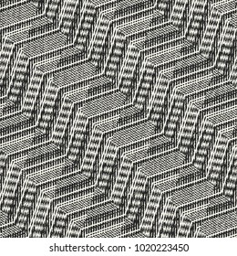 Abstract Monochrome Zigzag Graphic Motif Complexity Textured Background. Seamless Pattern.