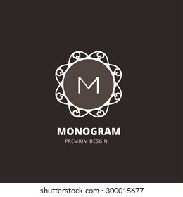 Abstract monogram elegant floral logo design template. Graceful line art icon. Vector illustration. 