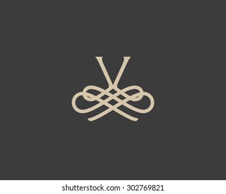 Diseño vectorial del logo de una flor en forma de monograma elegante. Símbolo de firma ornamental de letra creativa universal V. Signo vectorial elegante.