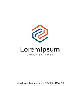 Abstract monogram Hexagon double P Logo Design vector logotype . Line hexagon creative simple logo design template. Initial Alphabet P Cube Logo Universal geometric symbol 