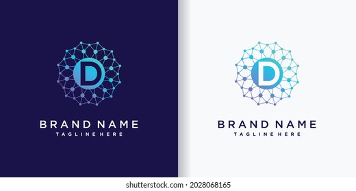 Abstract monogram logo design technology initial letter d with line art and dot style