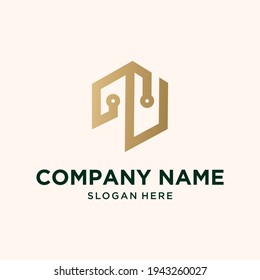 Abstract monogram logo N letter design set, in gold color Premium