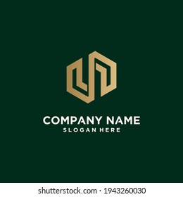 Resumen logotipo en monograma N conjunto de letras en color oro Premium