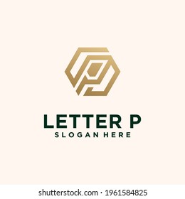 Abstract monogram logo P letter design set, in gold color