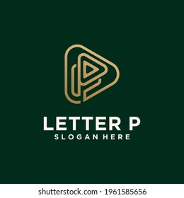 Abstract monogram logo P play letter design set, in gold color