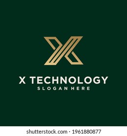 Abstract monogram logo X tech letter design set in gold color