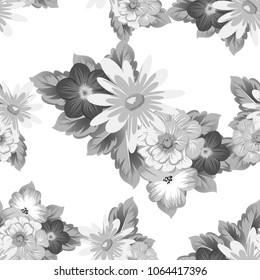 Abstract monohrom seamless pattern with elegant flowers for your designs. Stylish template can be used for design fabric, textile and more designs. Vector illustration.